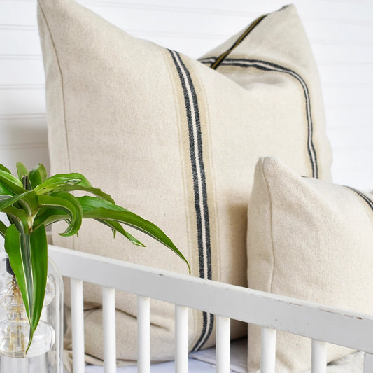 New French Cotton Pillow w/ Black Stripes