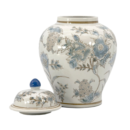 White & Blue Floral Chinoiserie Ceramic Jar