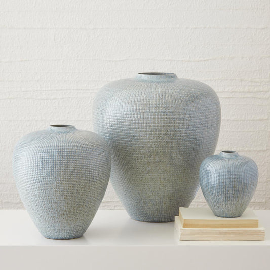 Check Bulbous Vase - Reactive Silver Blue - Lg