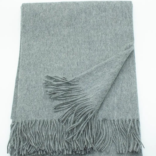 Cashmere Woven Throw w/ Fringes - Grey