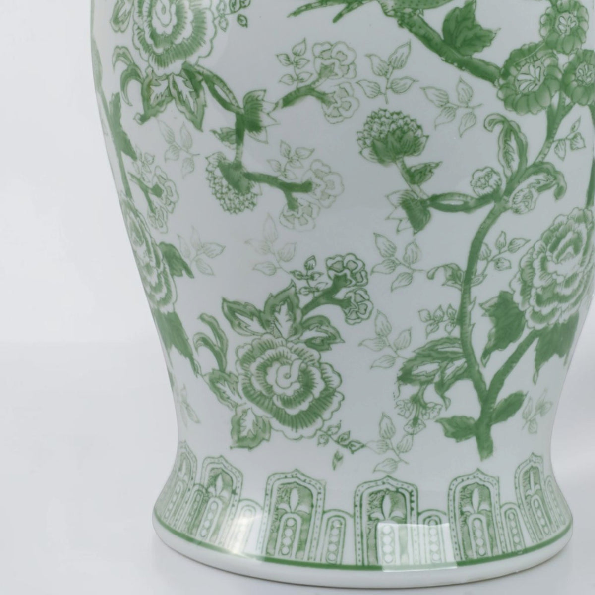 18" Green Ceramic Bird Flower Jar
