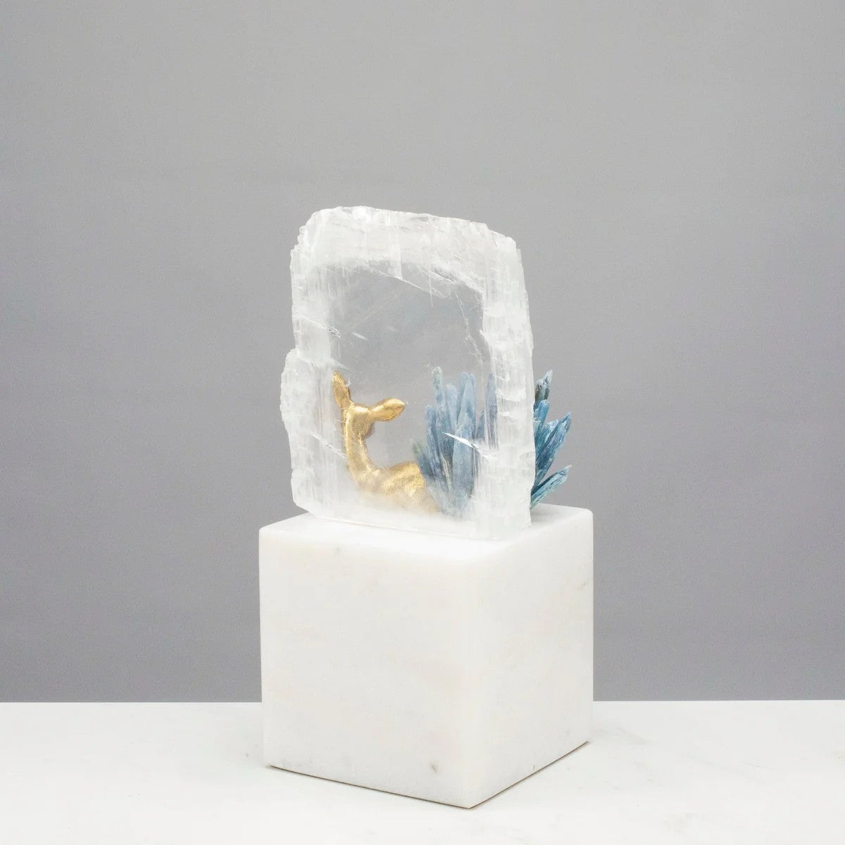 Brass Deer on Marble Base w/ Selenite & Kyanite