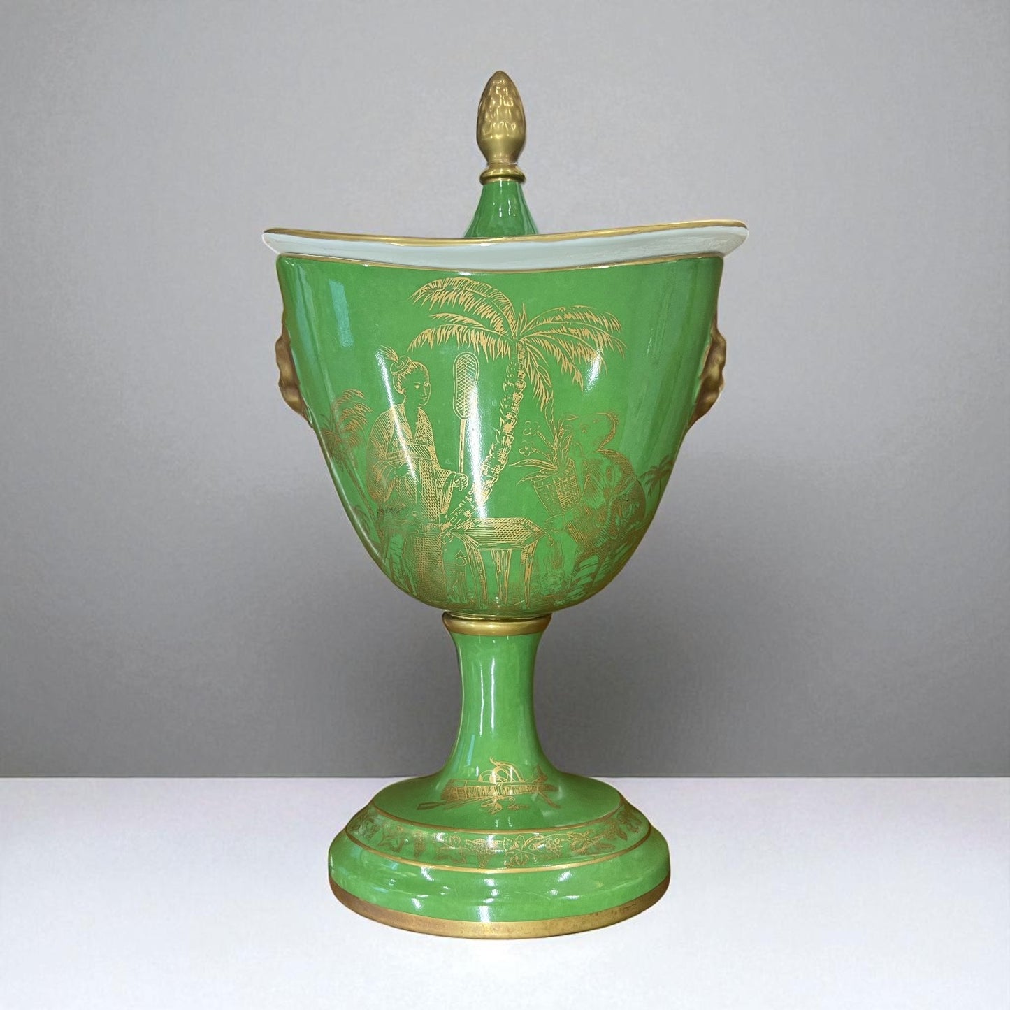 Italian Gold on Green Lidded Cachepot