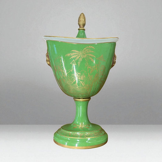 Italian Gold on Green Lidded Cachepot