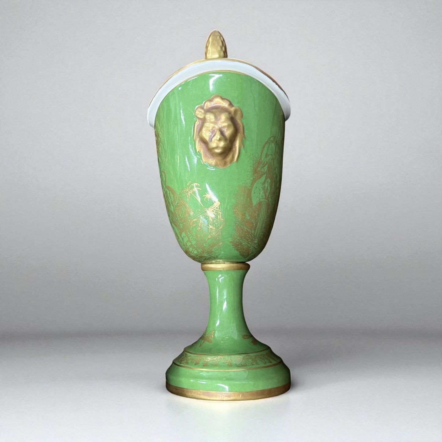 Italian Gold on Green Lidded Cachepot