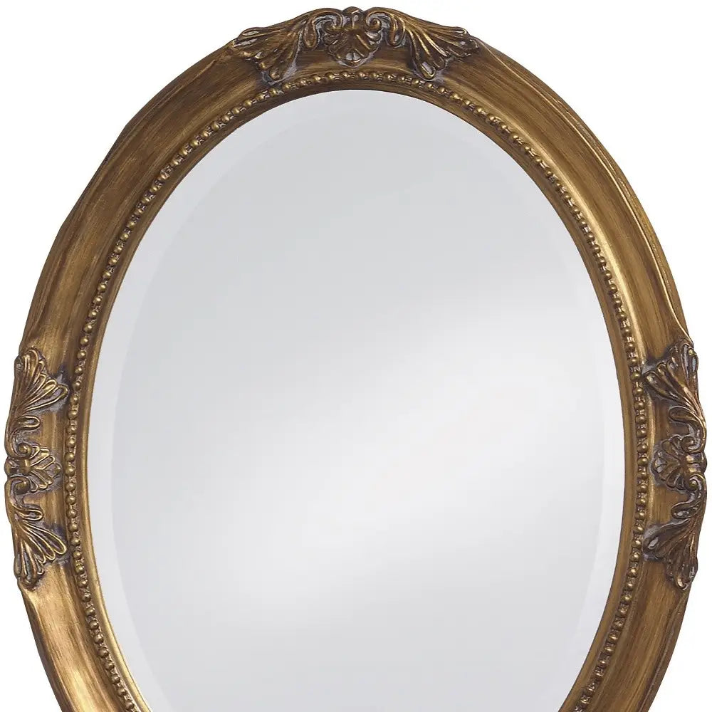 Oval Antique Gold Finish Mirror w/ Beaded Textured
