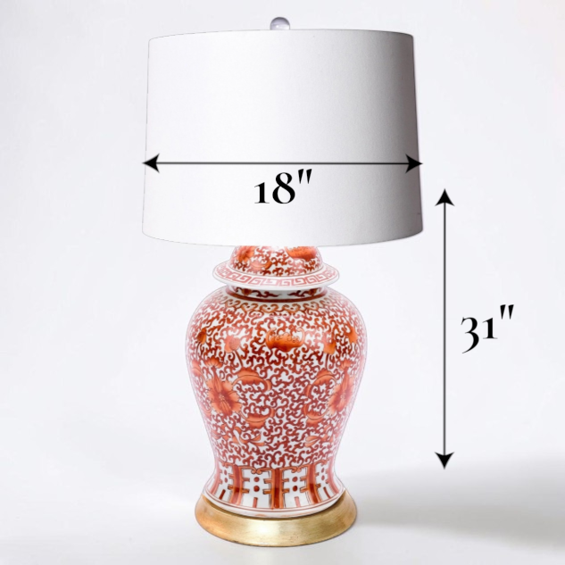 Coral Red Twisted Lotus Lamp - Gold Leaf Base