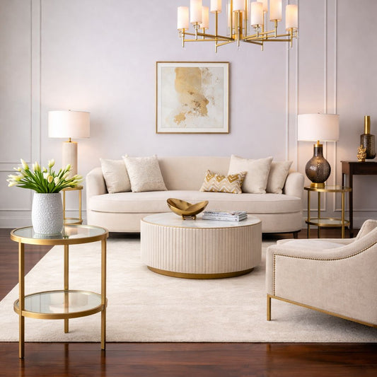 Round Glass Side Table - Antique Gold