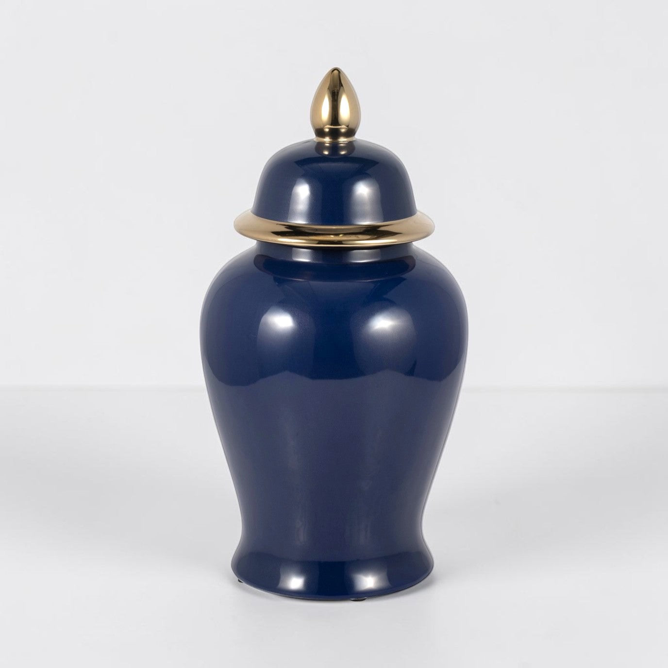 18" Ceramic Temple Jar - Navy & Gold