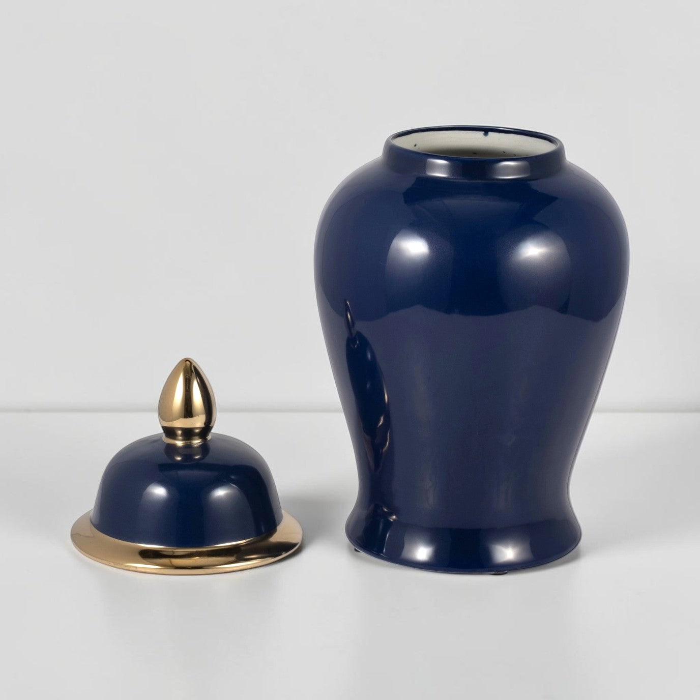 18" Ceramic Temple Jar - Navy & Gold