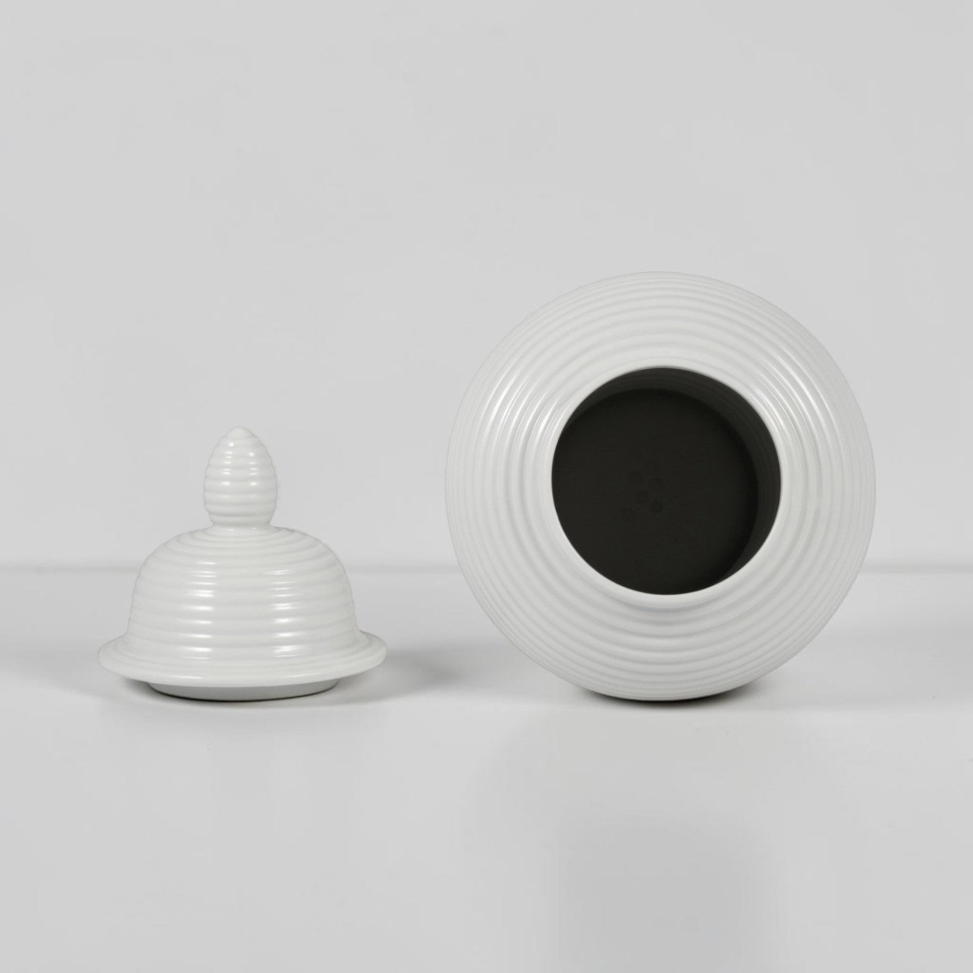 18" Ceramic Ribbed Temple Jar - White