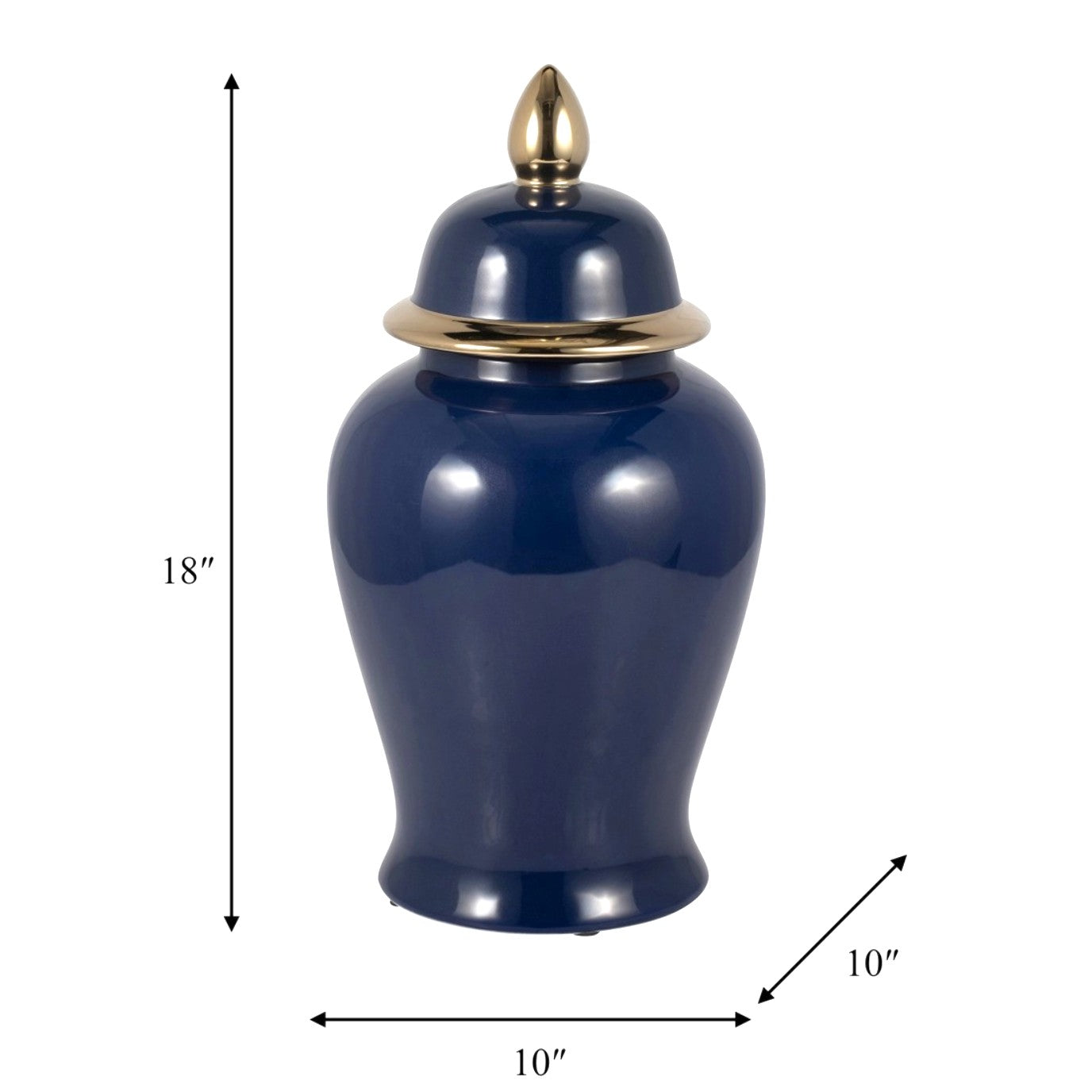 18" Ceramic Temple Jar - Navy & Gold