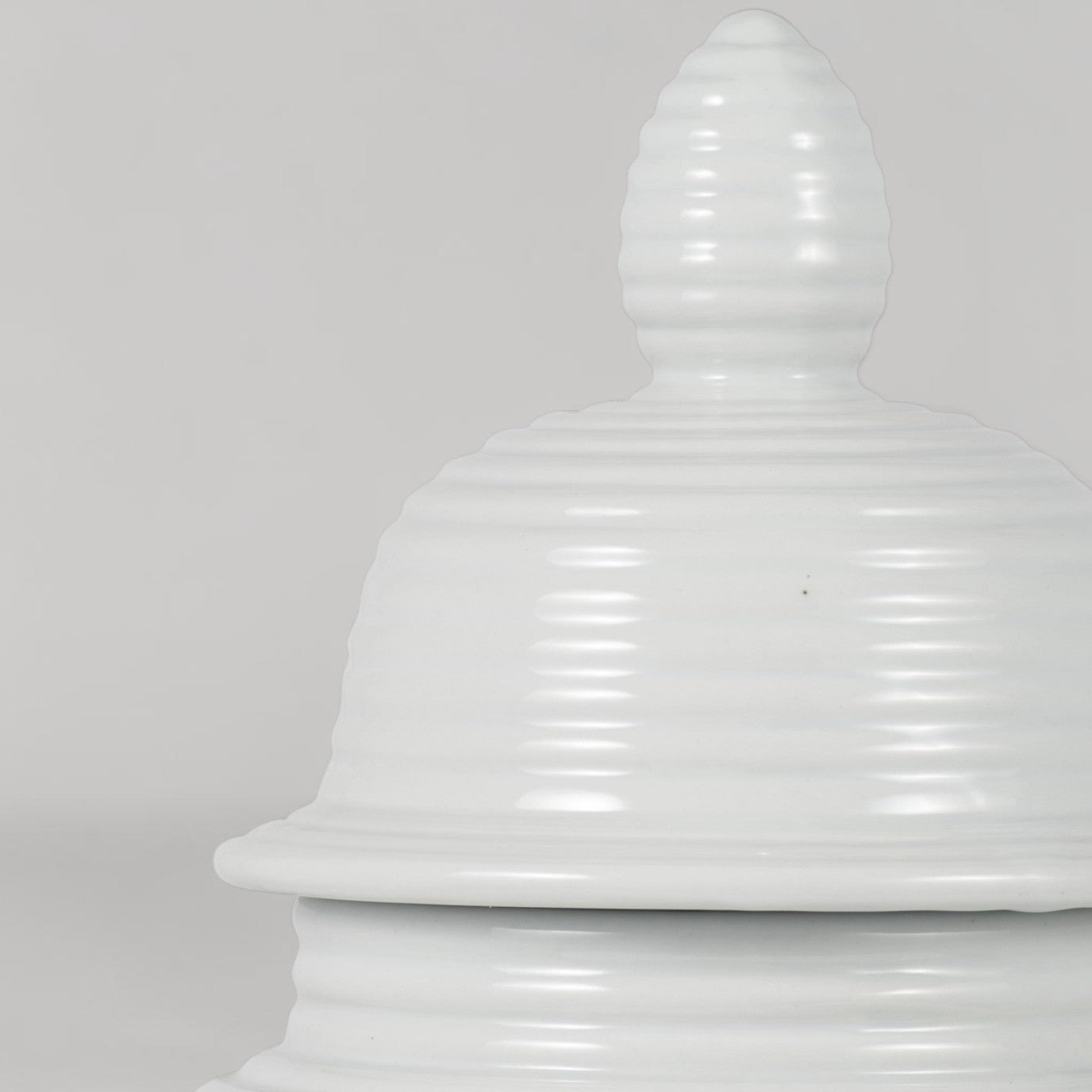 18" Ceramic Ribbed Temple Jar - White