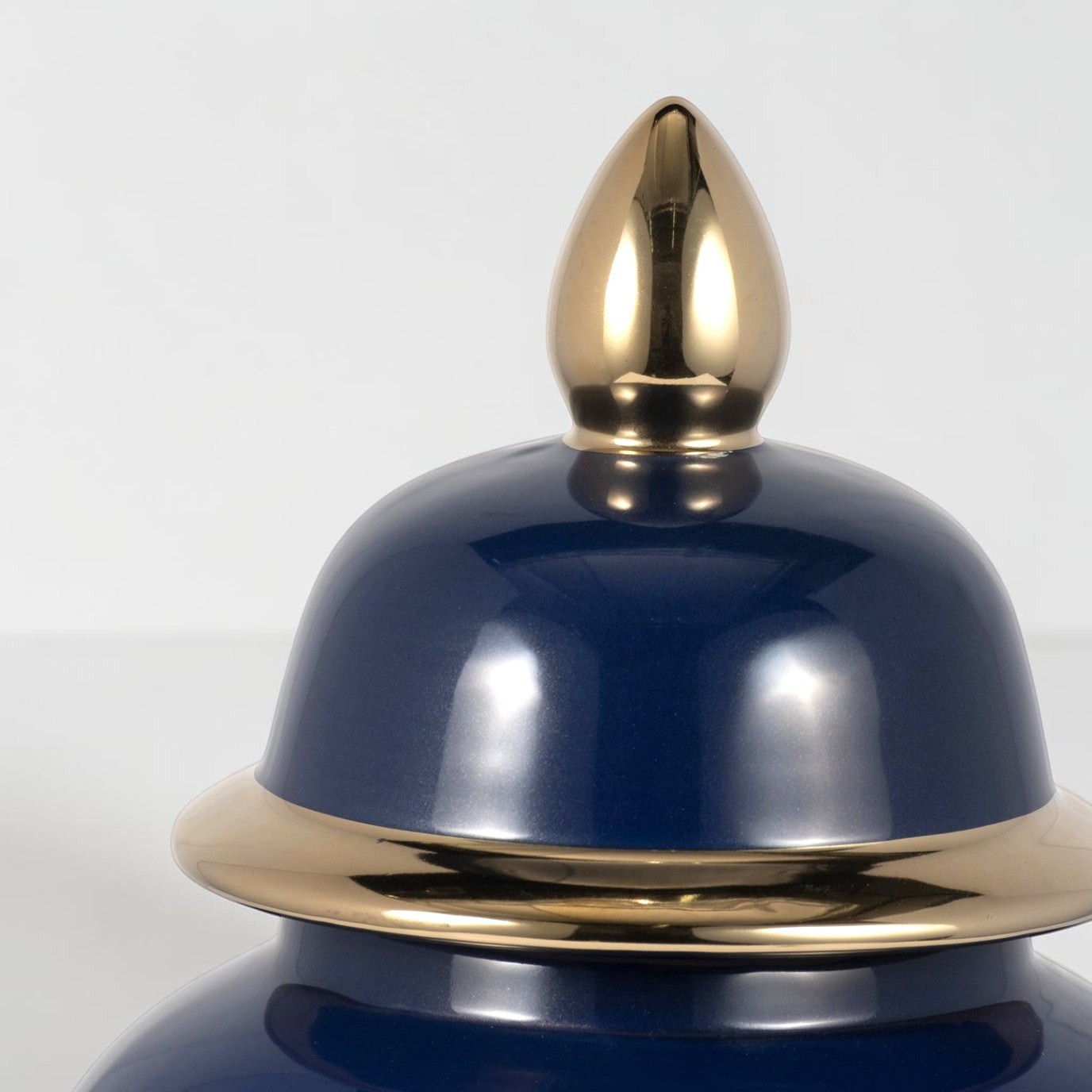 18" Ceramic Temple Jar - Navy & Gold