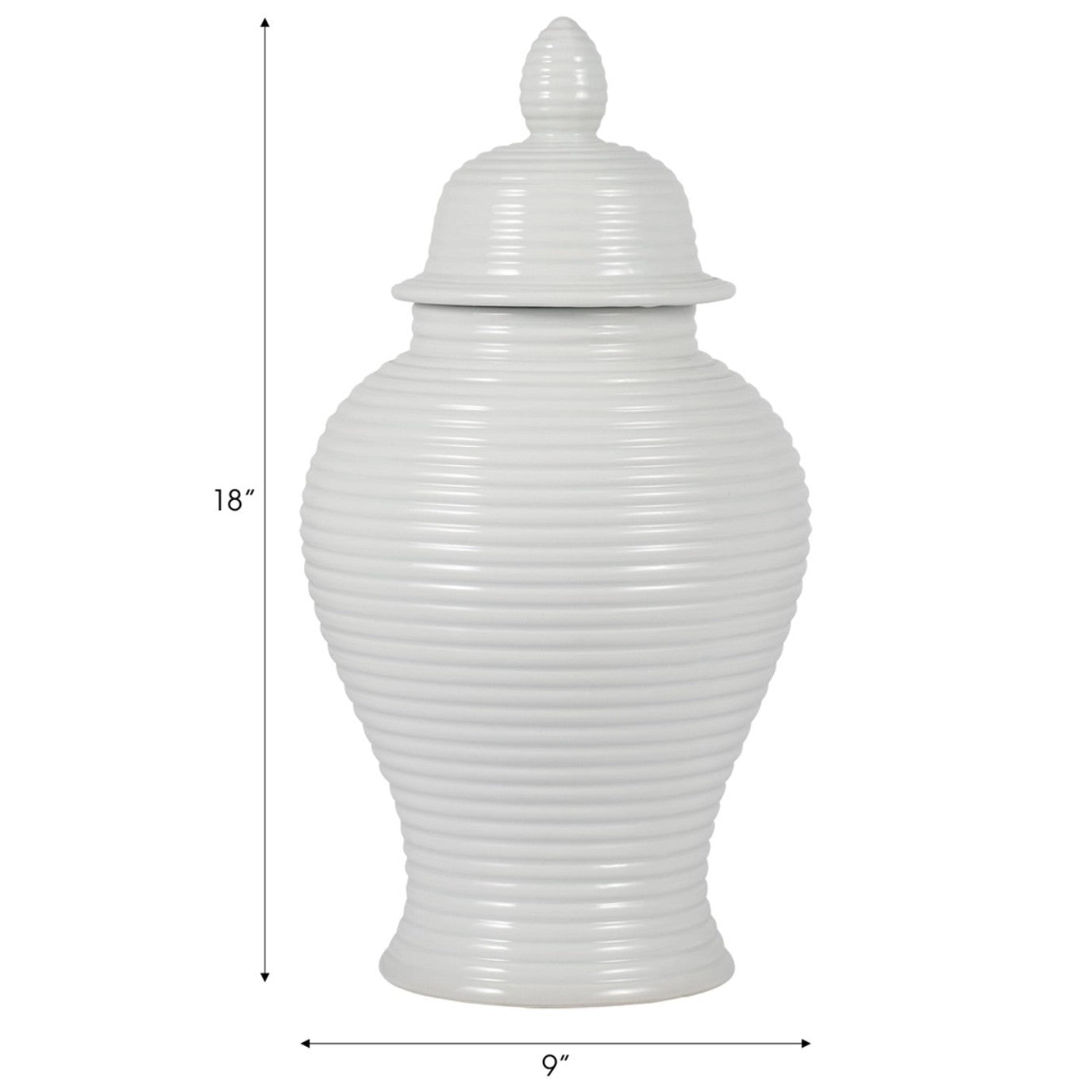 18" Ceramic Ribbed Temple Jar - White