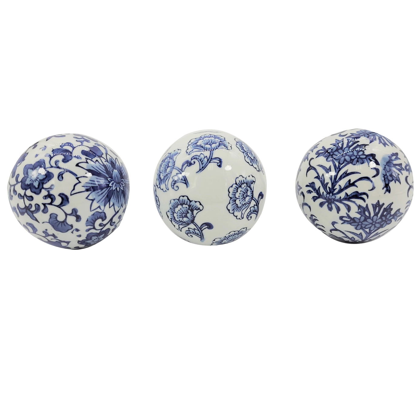 Blue & White Floral Ceramic Balls (Set of 3)