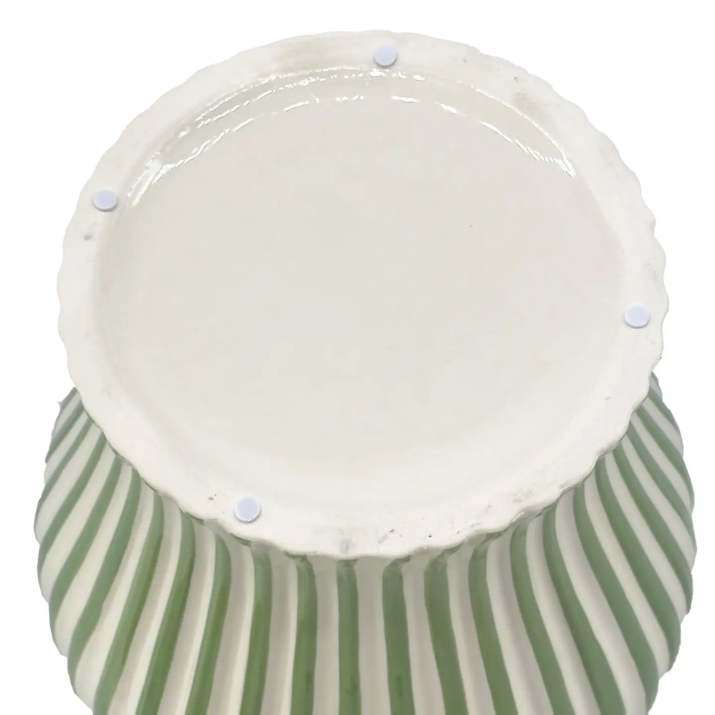 Green & White Striped Ceramic Jar