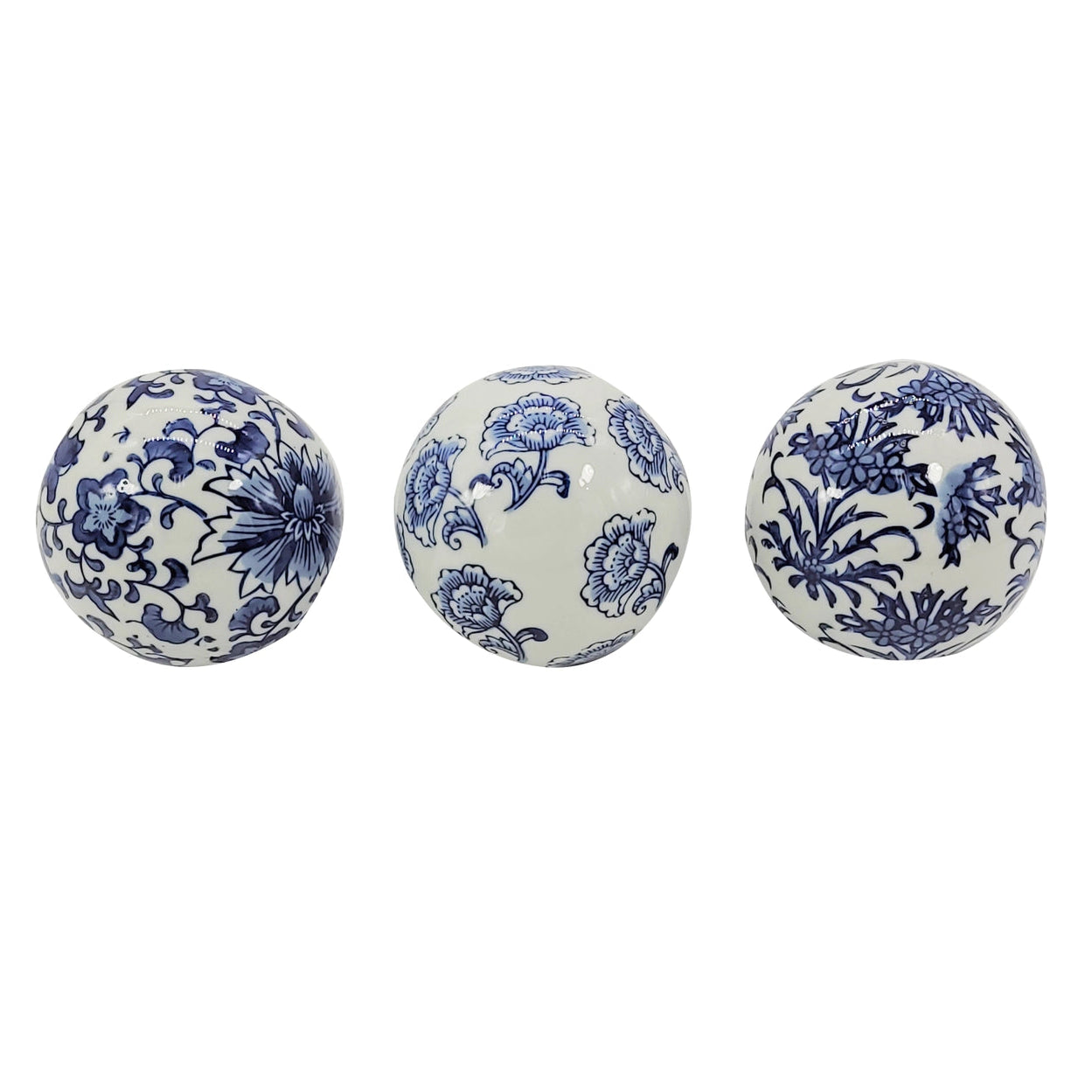 Blue & White Floral Ceramic Balls (Set of 3)