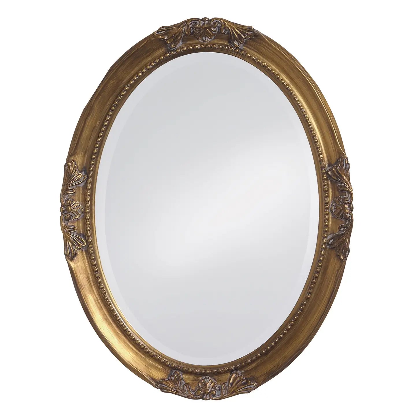 Oval Antique Gold Finish Mirror w/ Beaded Textured