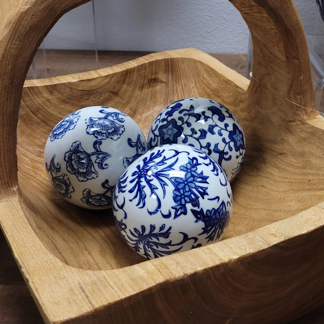 Blue & White Floral Ceramic Balls (Set of 3)