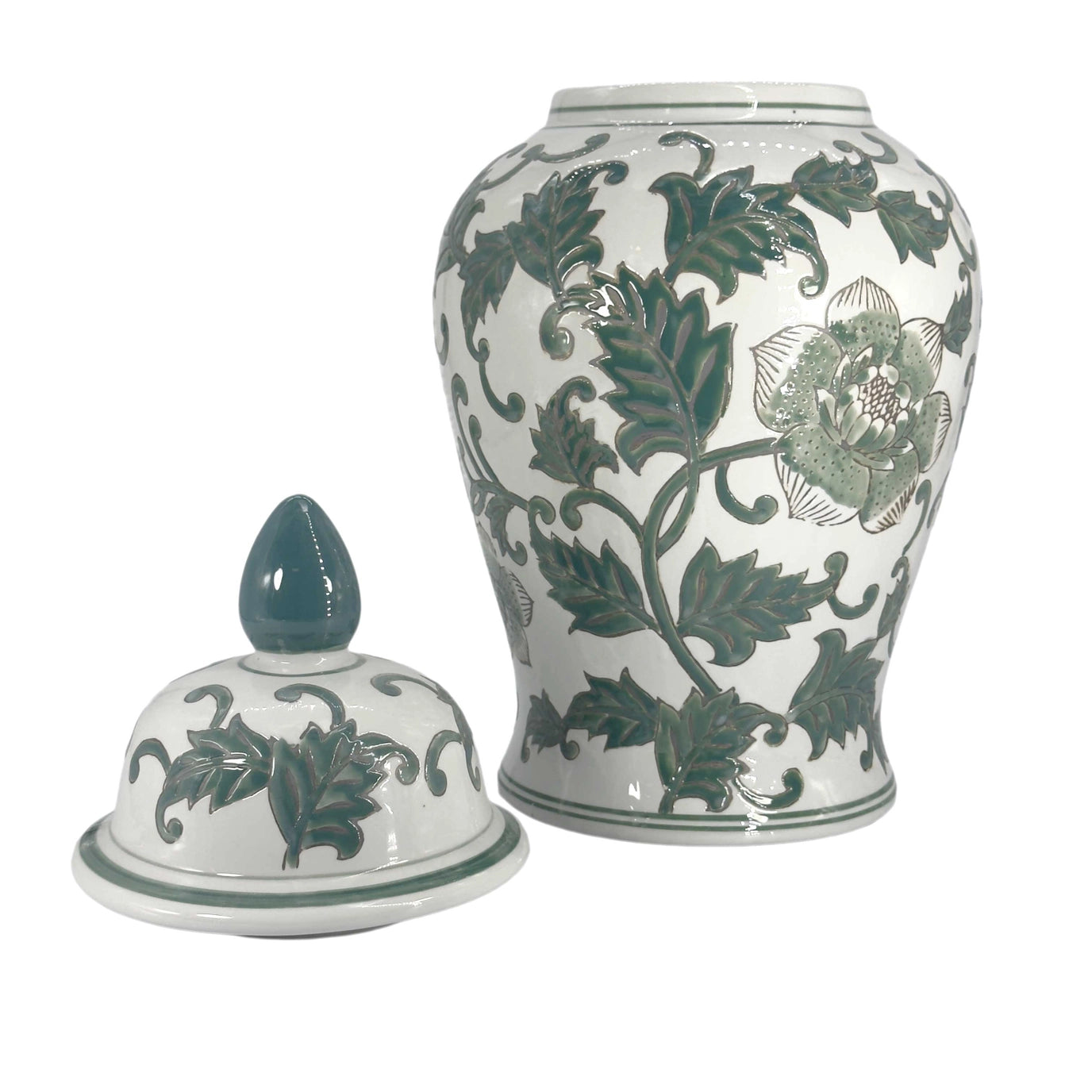 Green & White Classic Chinoiserie Ceramic Jar