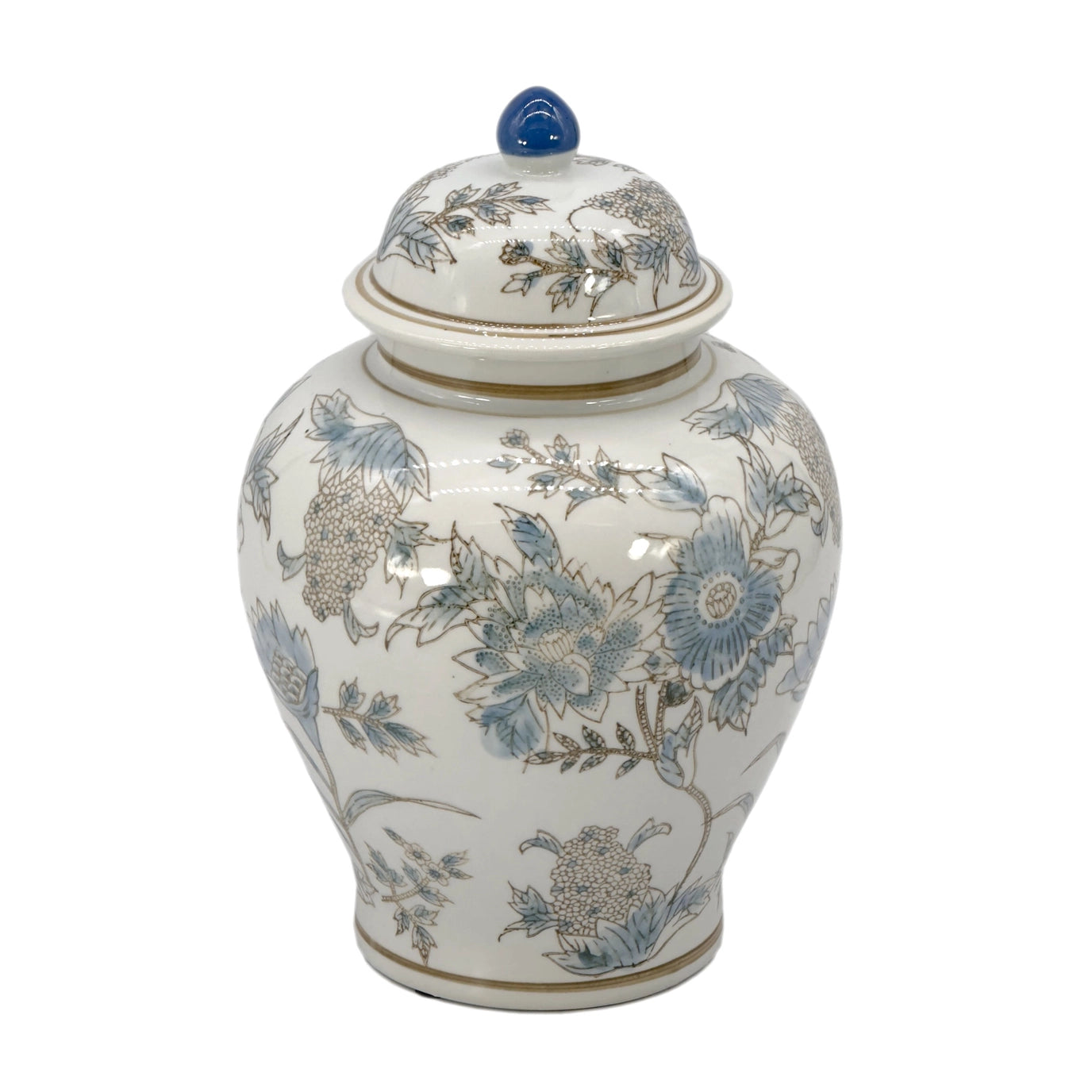 White & Blue Floral Chinoiserie Ceramic Jar