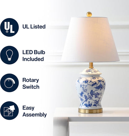 22" Blue & White Ceramic Tabletop Lamp - LED