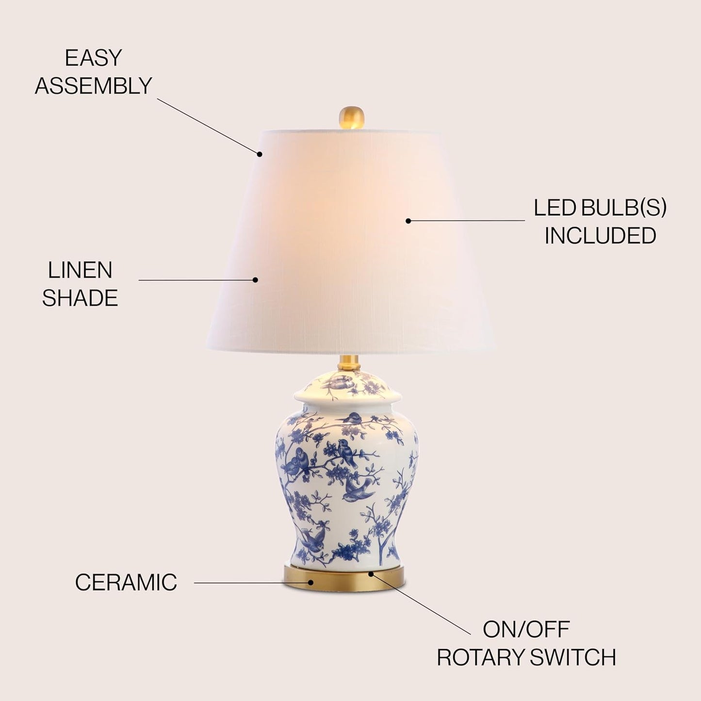 22" Blue & White Ceramic Tabletop Lamp - LED