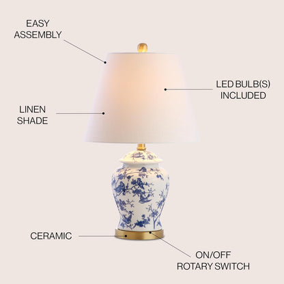 22" Blue & White Ceramic Tabletop Lamp - LED