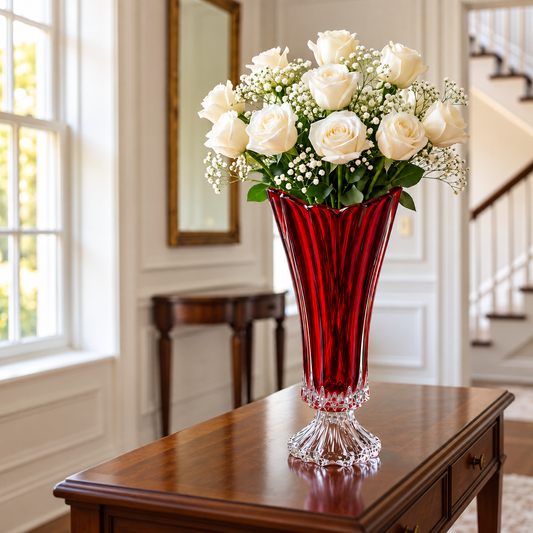 Red Bohemian Crystal Footed Flower Vase