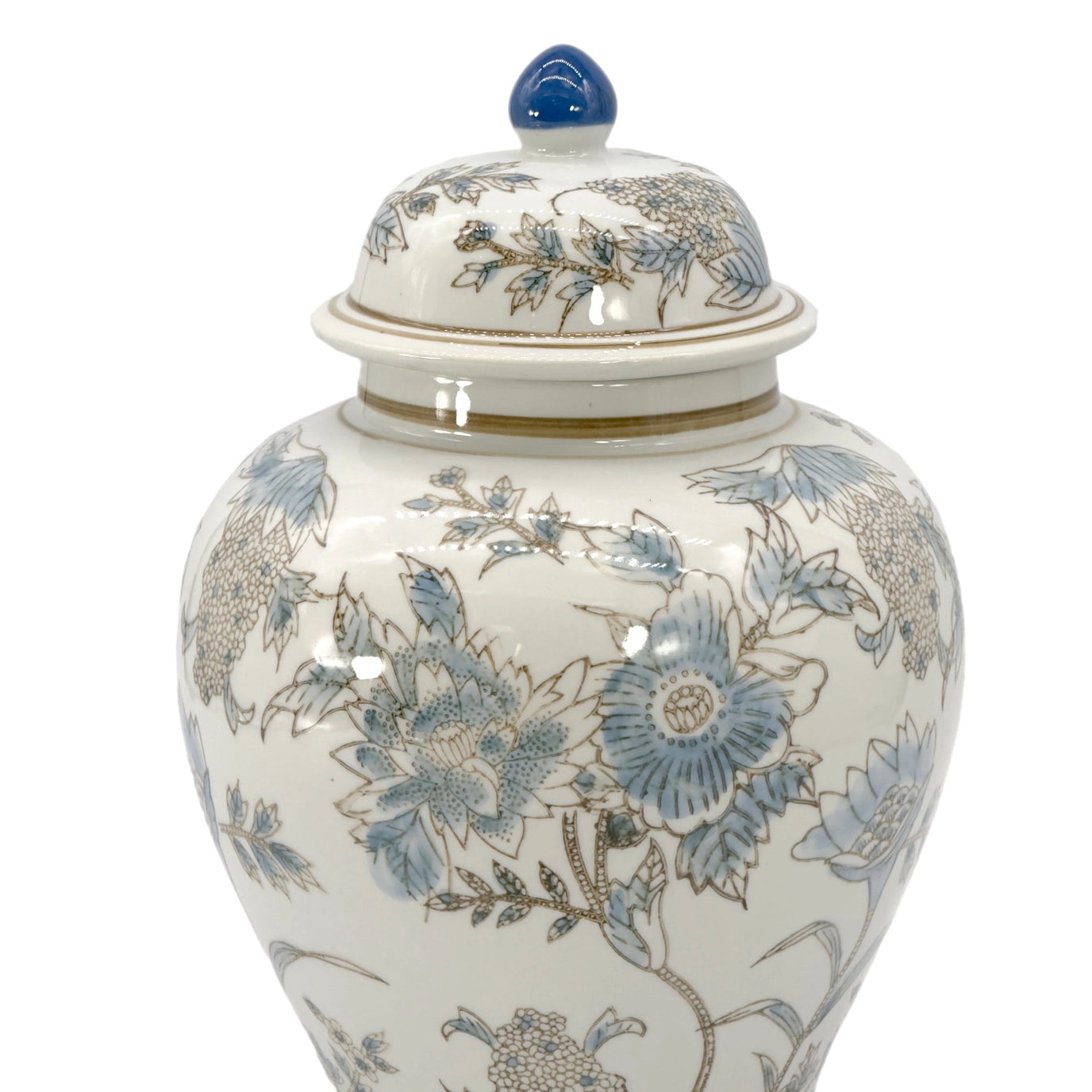 White & Blue Floral Chinoiserie Ceramic Jar