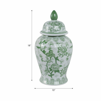 18" Green Ceramic Bird Flower Jar
