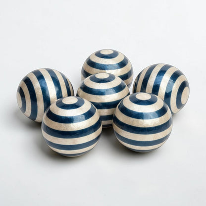 Capiz Striped Balls - Set of 6 - Blue & White