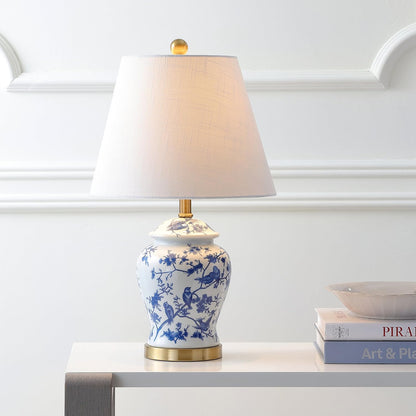 22" Blue & White Ceramic Tabletop Lamp - LED