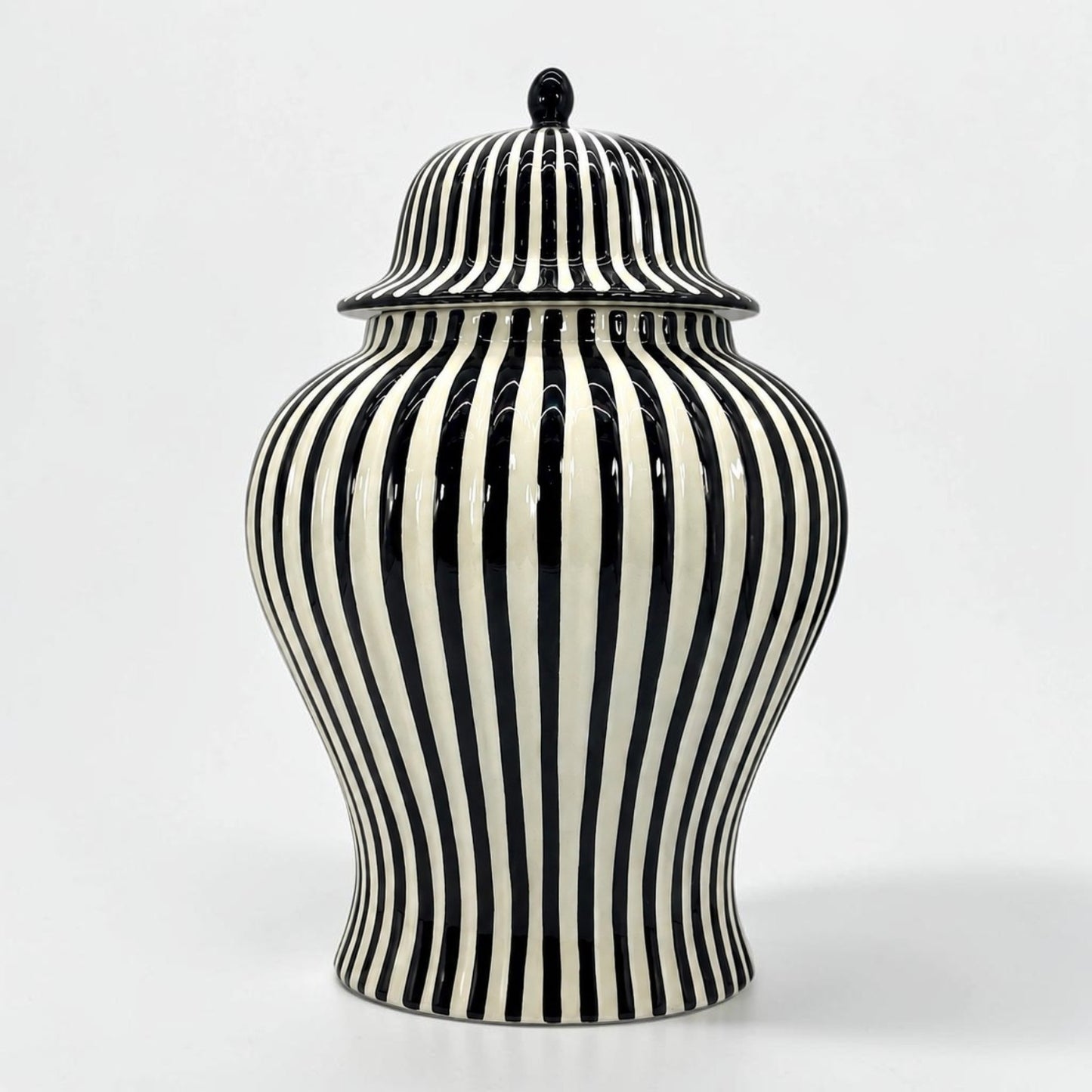 Black & White Striped Ceramic Jar