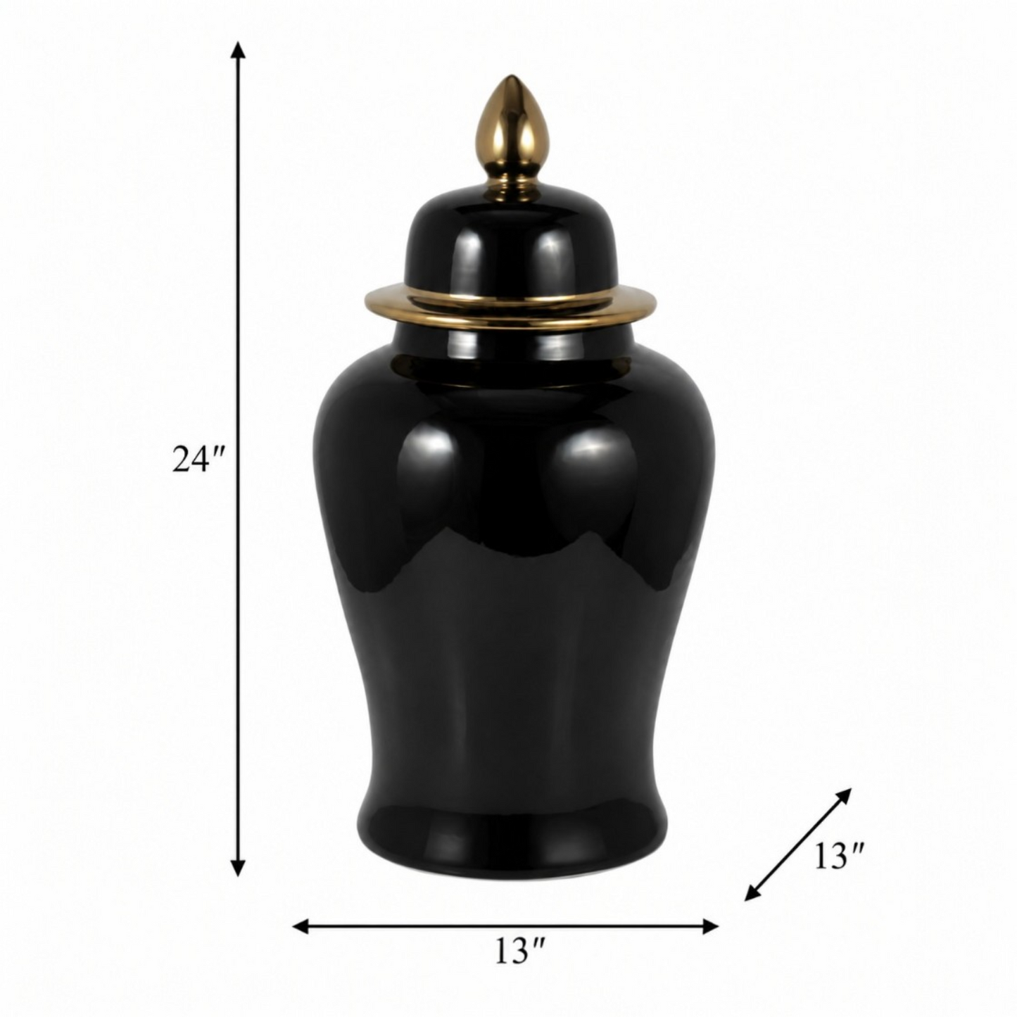 24" Ceramic Temple Jar - Black & Gold