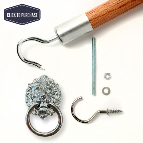 Attic Ease Ladder Pull System Kit - Pewter Finish - Lion's Head Pull Ring