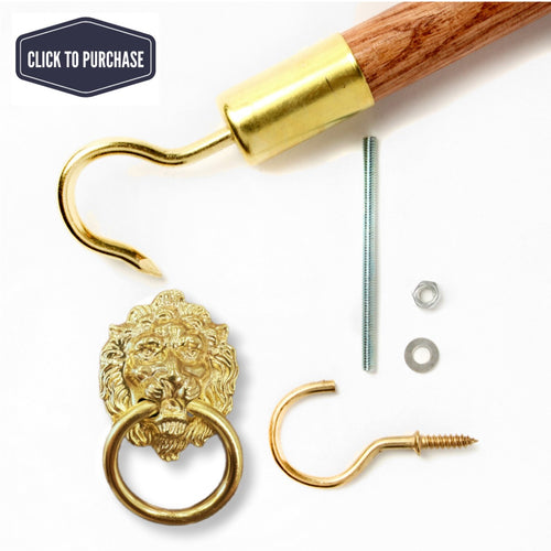 Attic Ease Ladder Pull System Kit - Brass Finish - Lion's Head Pull Ring