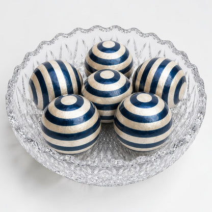 Capiz Striped Balls - Set of 6 - Blue & White