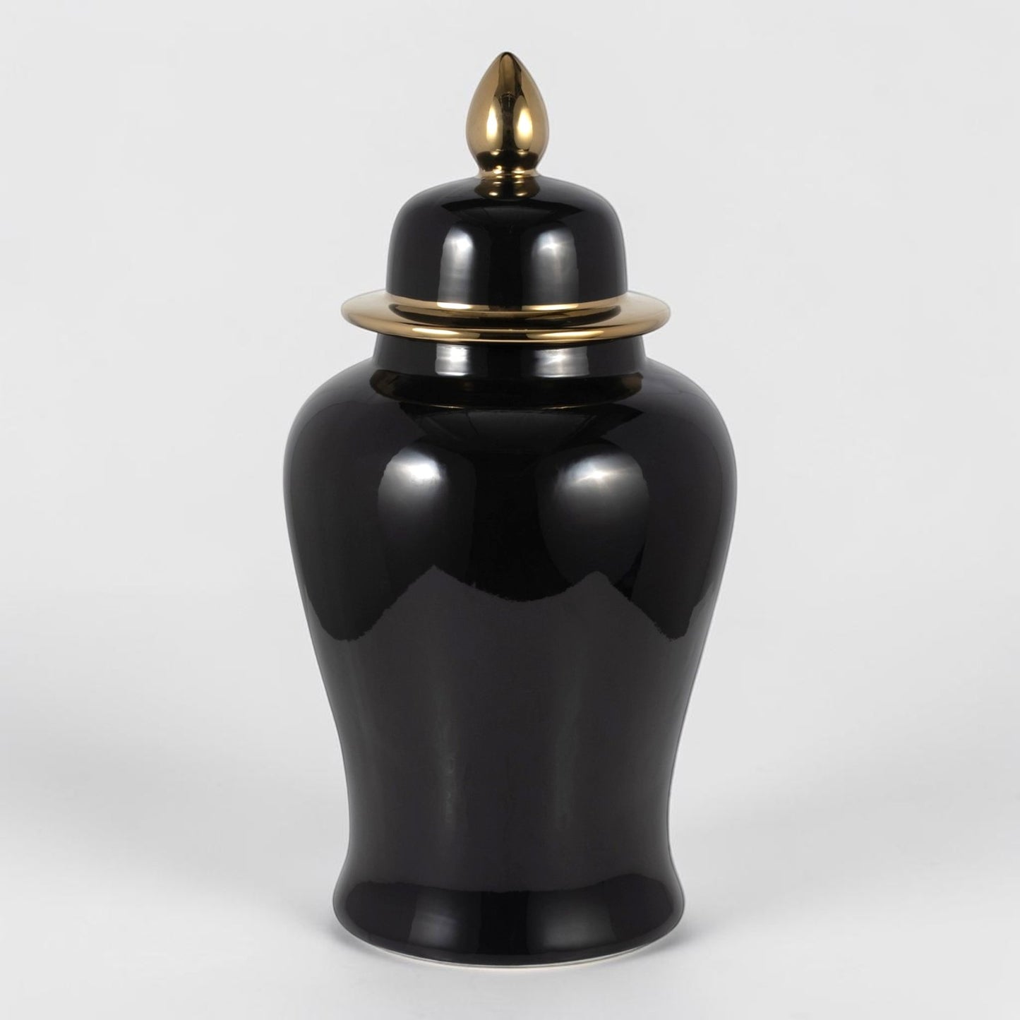 24" Ceramic Temple Jar - Black & Gold