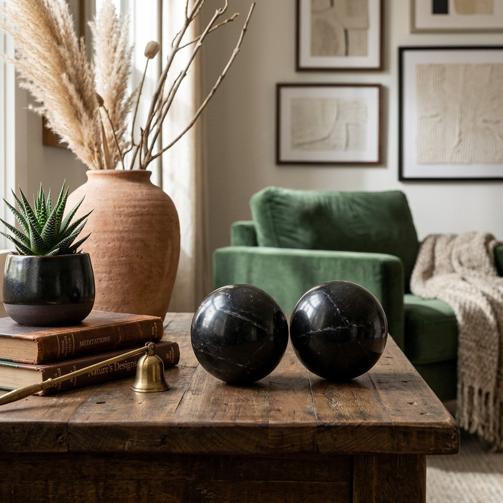 Black Marble Spheres - Set of 2