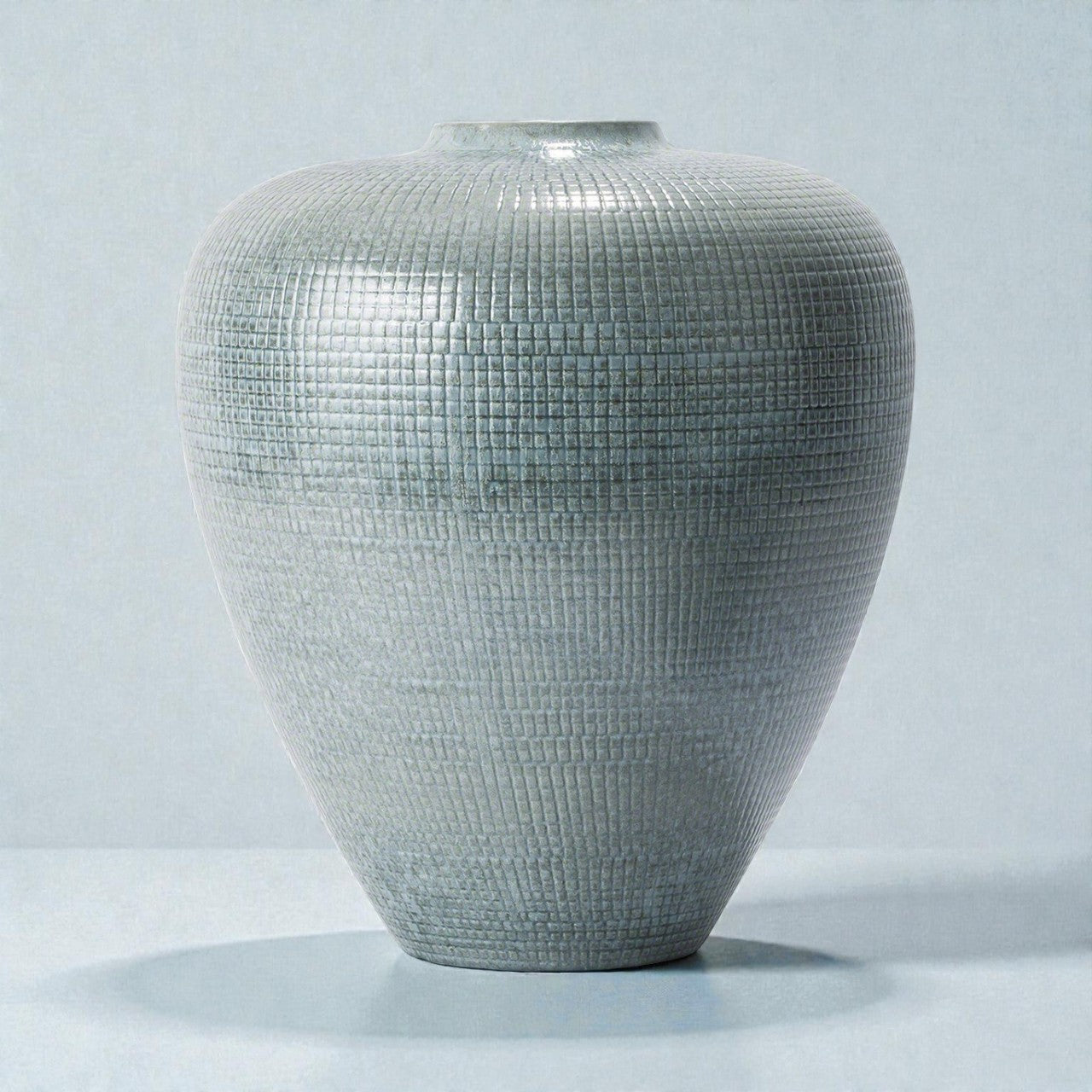 Check Bulbous Vase - Reactive Silver Blue - Lg