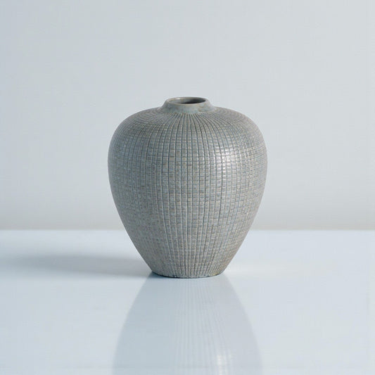 Mini Check Bulbous Vase - Reactive Silver Blue