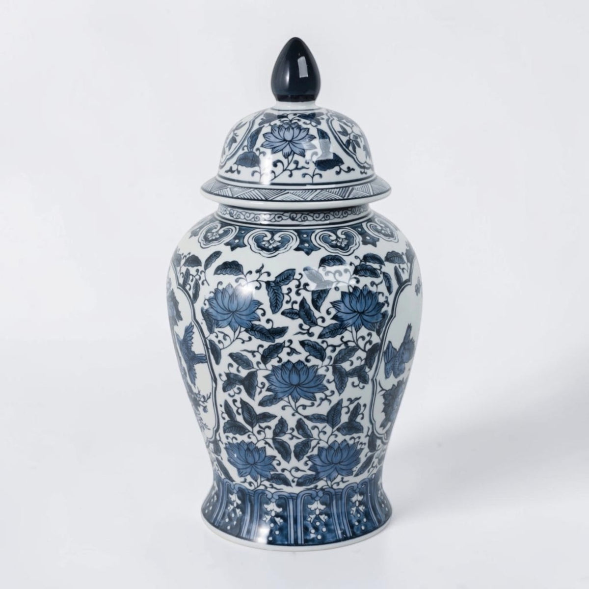 18" Blue Ceramic Flower Temple Jar