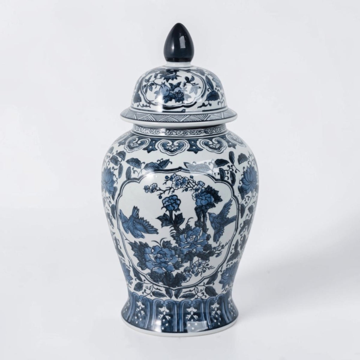 18" Blue Ceramic Flower Temple Jar