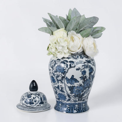 18" Blue Ceramic Flower Temple Jar