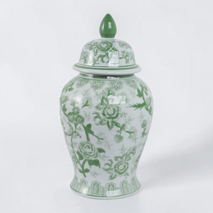 18" Green Ceramic Bird Flower Jar
