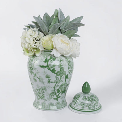 18" Green Ceramic Bird Flower Jar
