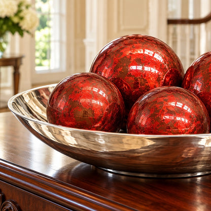Paper Mache Red Leaf Orb - 5"