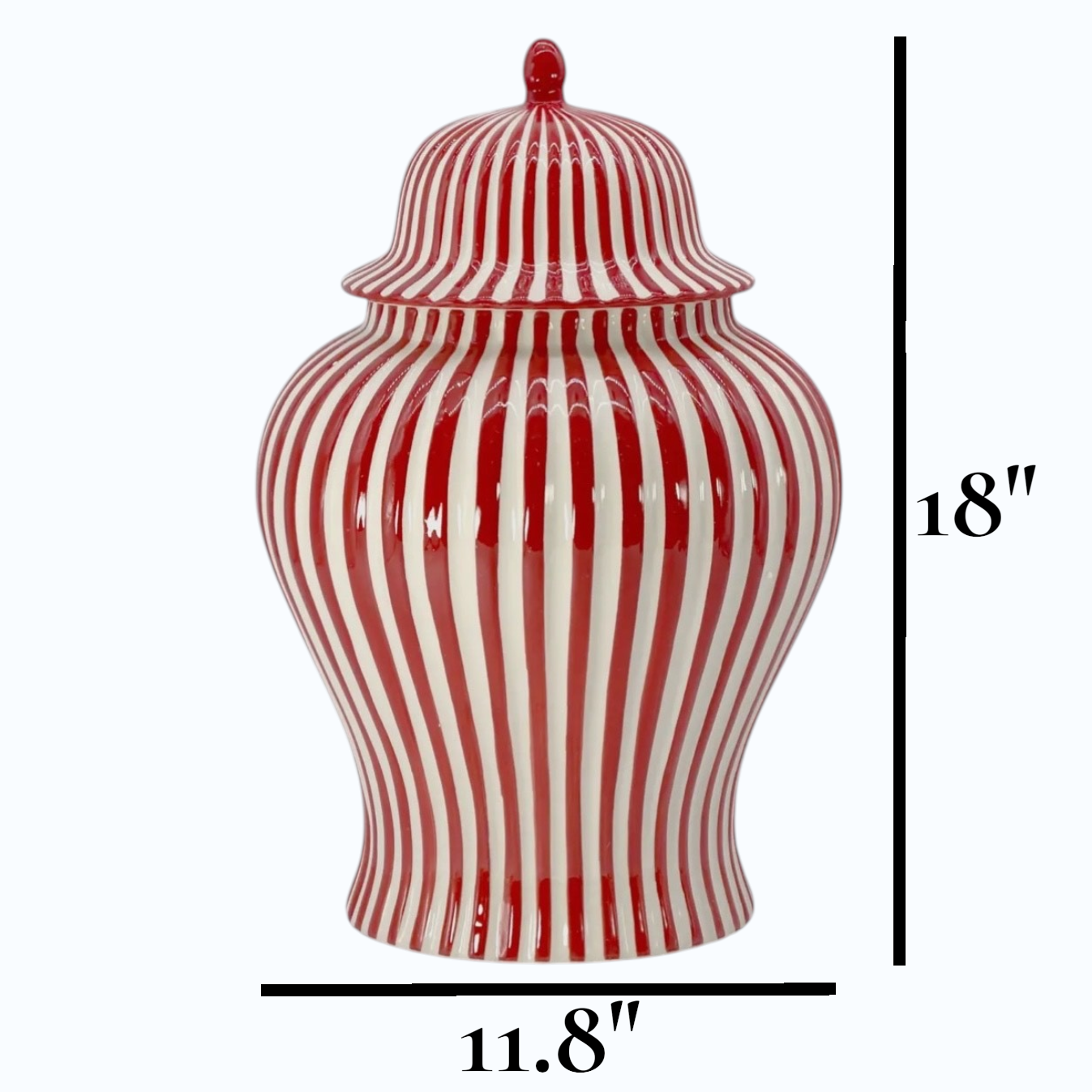 Red & White Striped Ceramic Jar